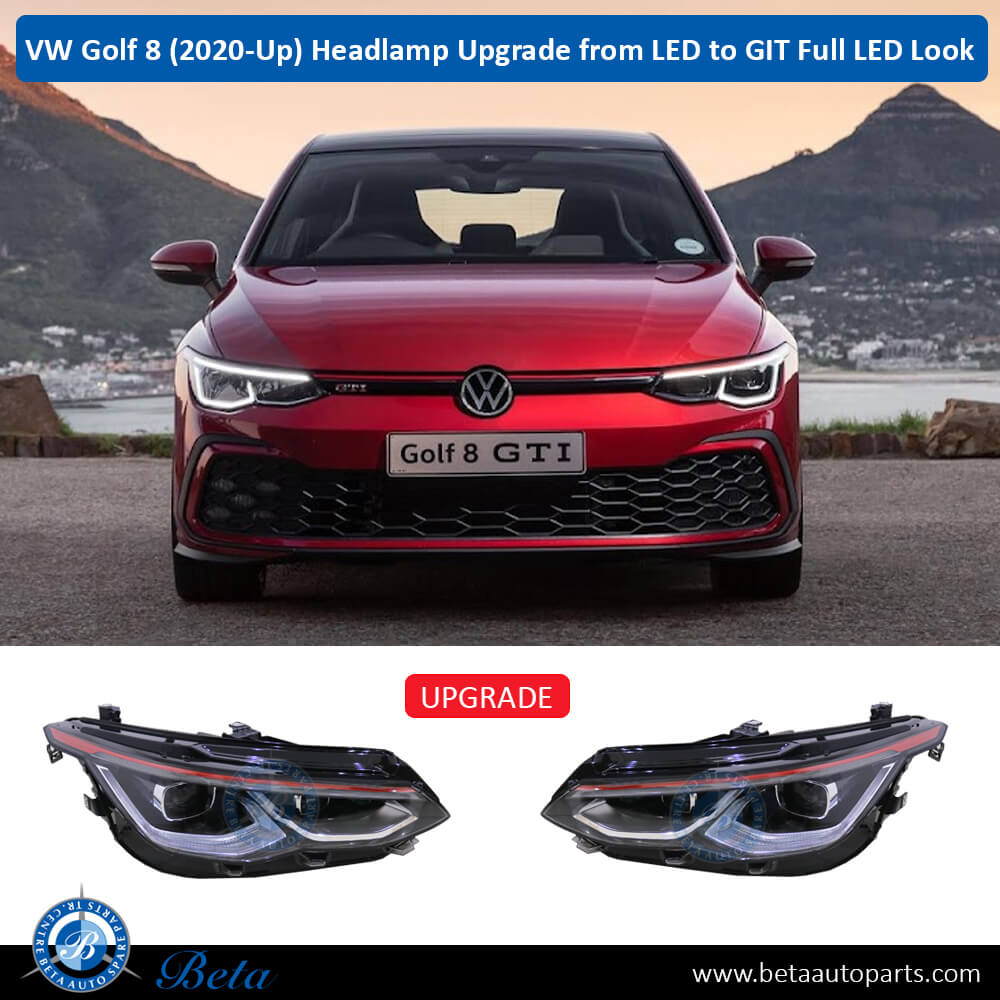 Headlamp Upgrade From LED to GTI Full LED Look (Red) for Volkswagen Golf 8 2020 -Up models, Part Number 5H1941029 / 5H1941030 Car