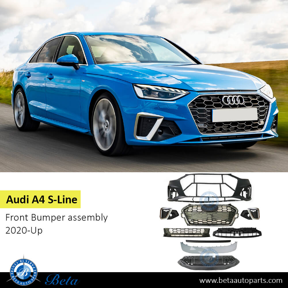 Audi A4 S-Line (2020-Up), Front Bumper with PDC / Park Assist / Washer, China, 8W0807065BH