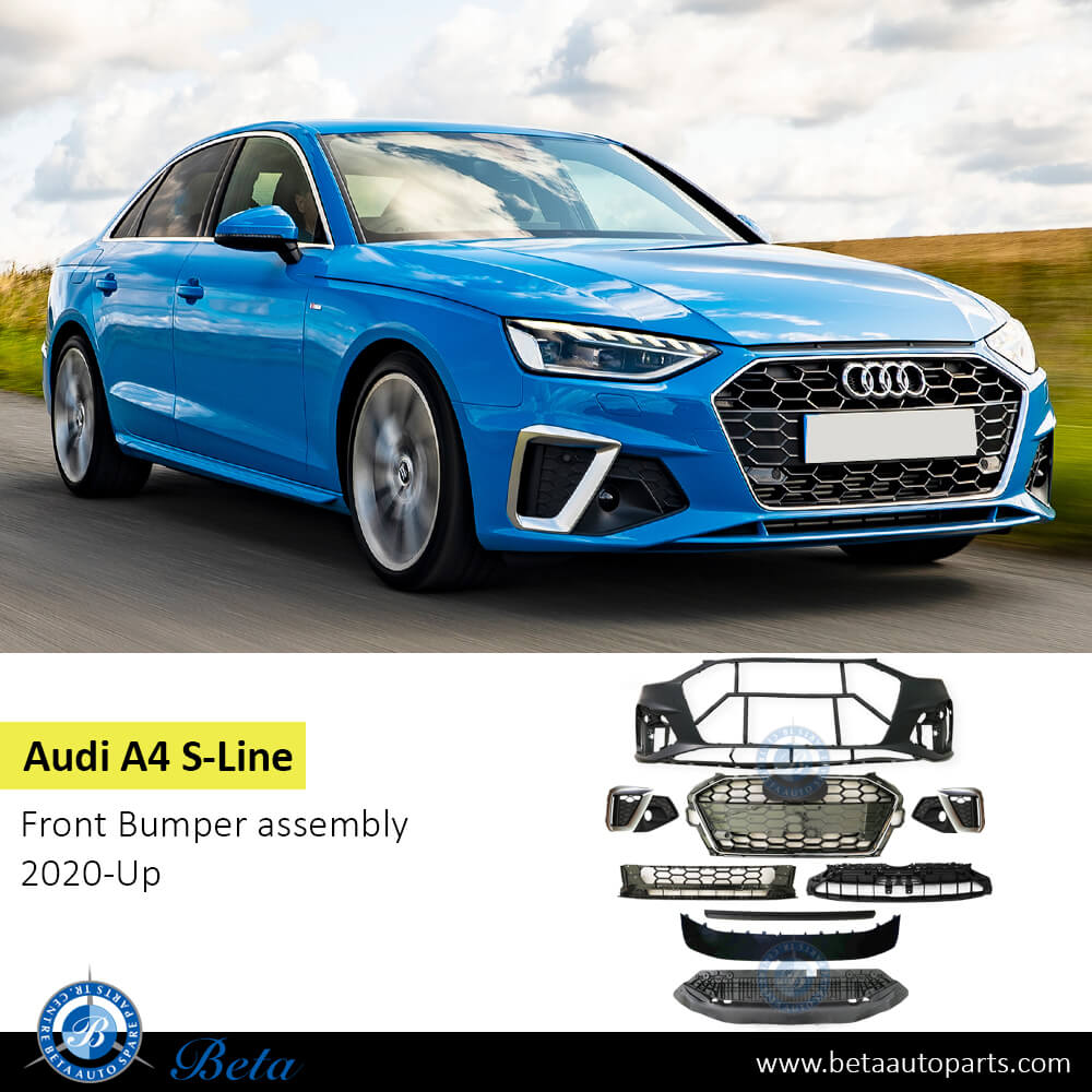 Audi A4 S-Line (2020-Up), Front Bumper with PDC / Park Assist / Washer, China, 8W0807065BH
