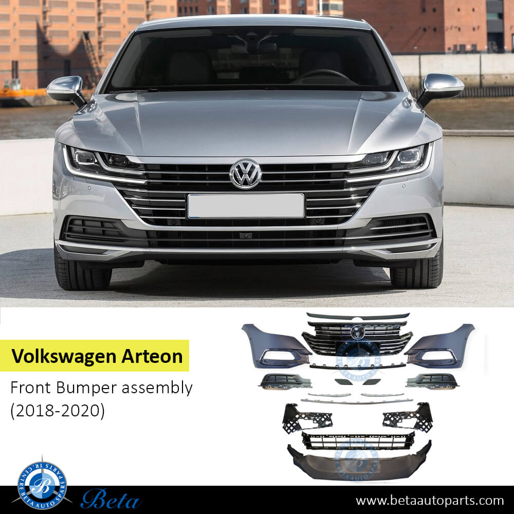 Volkswagen Arteon (2018-2020), Front Bumper with PDC with Washer with Radiator Grille, China, 3G8807013B / 3G8807014B