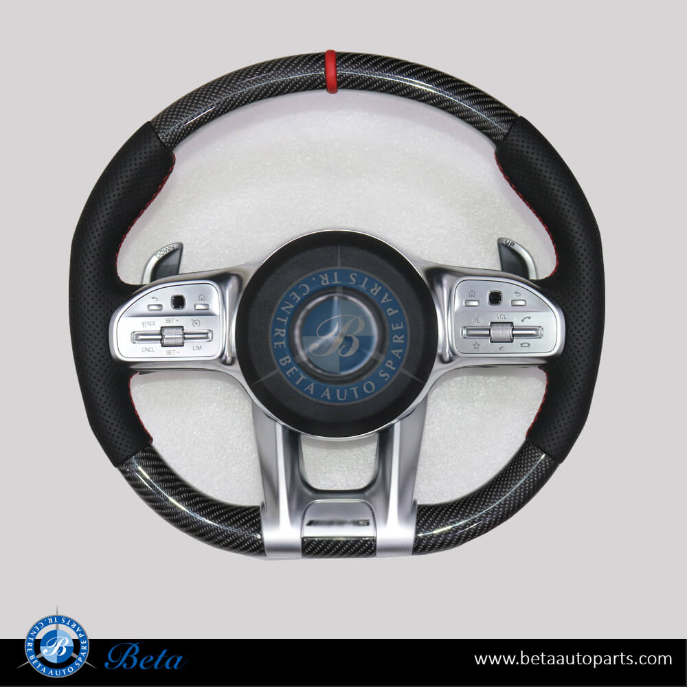 Steering Wheel AMG with Airbag Black And Red for Mercedes W222/W463/W167/X167/W205/W213/H247/W253 2018-Up models, Part Number 4609908