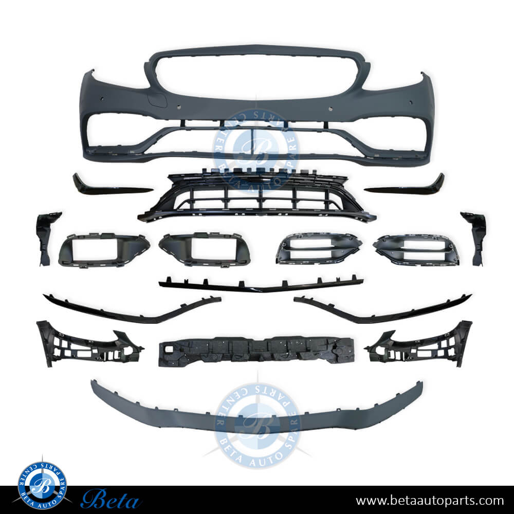 Front Bumper Assembly with PDC and Black Moulding AMG C63 Look for Mercedes C-Class W205 2019-Up models, Part Number 2058802240