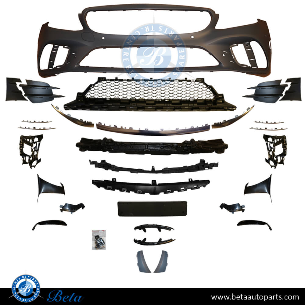 Front Bumper AMG C43 with Park Assist Silver Color for Mercedes C-Class W205 2019-2021 models, Part Number 2058802508