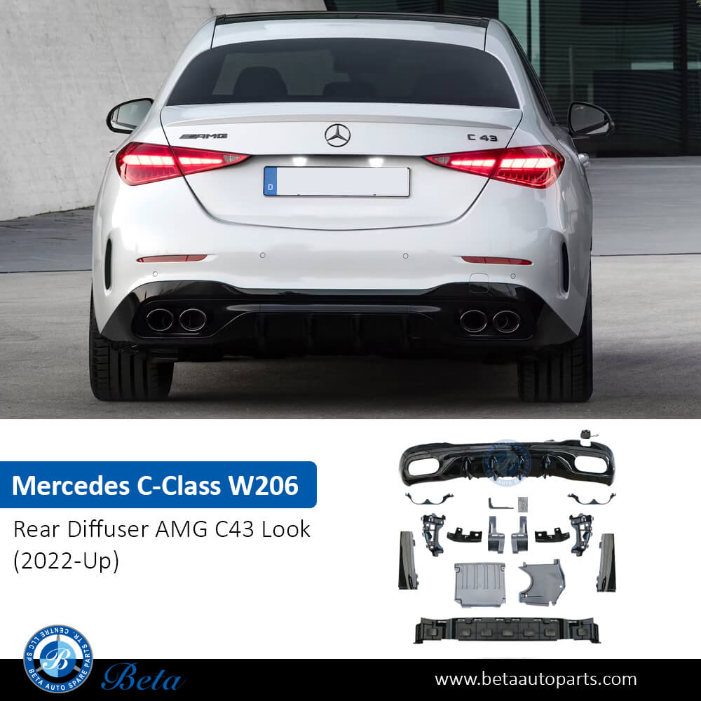 Rear Diffuser AMG C43 Look for Mercedes C-Class 2022-Up models, Part Number 2068854703