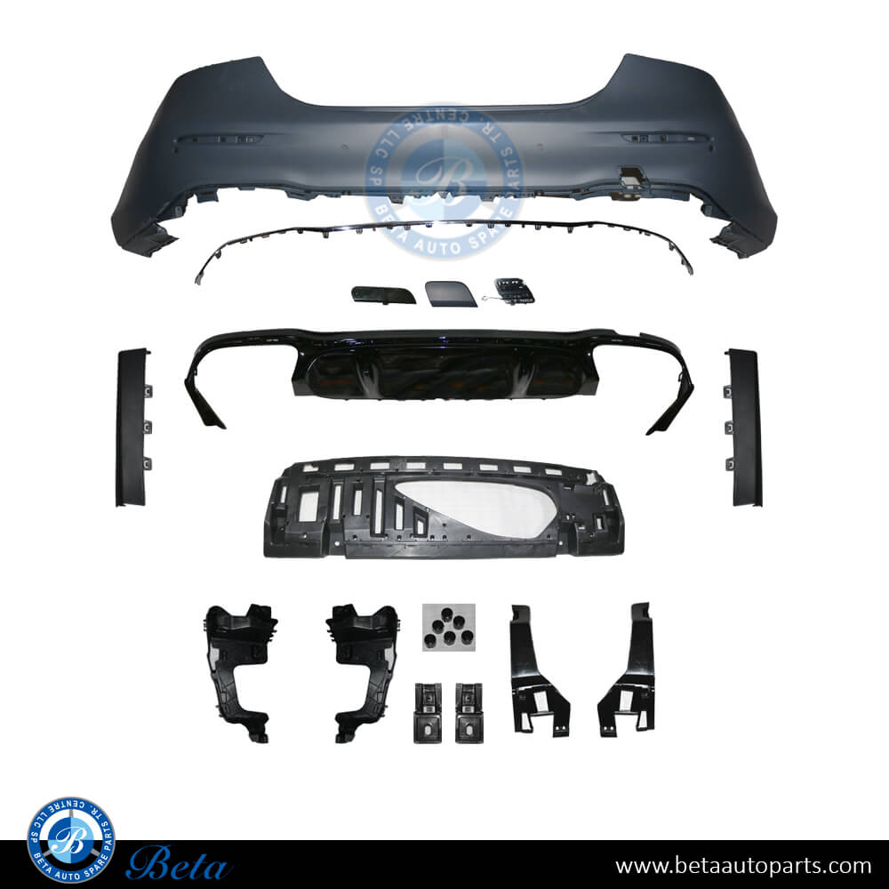Rear Bumper assembly AMG E63 with PDC and Park Assist for Mercedes E-Class W213 2021-Up models, Part Number 2138854405