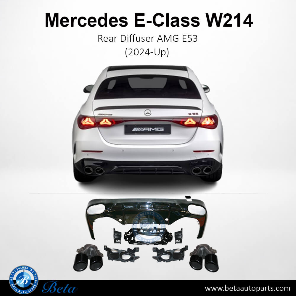Rear Diffuser AMG E53 with Exhaust Tips for Mercedes E-Class 2024-Up models, Part Number 2148855303