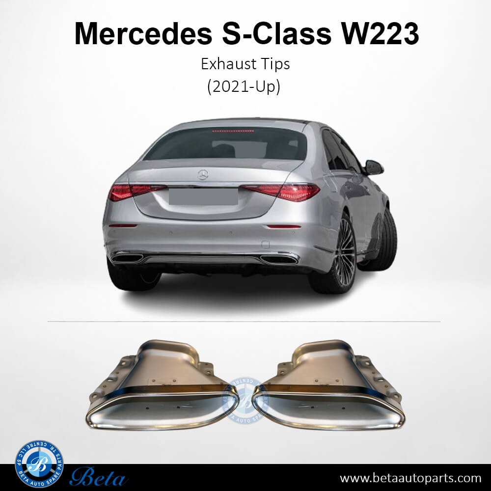 Exhaust Tips Normal AMG (Silver) for Mercedes S-Class 2021-Up models, Part Number 2234906101 / 2234906001