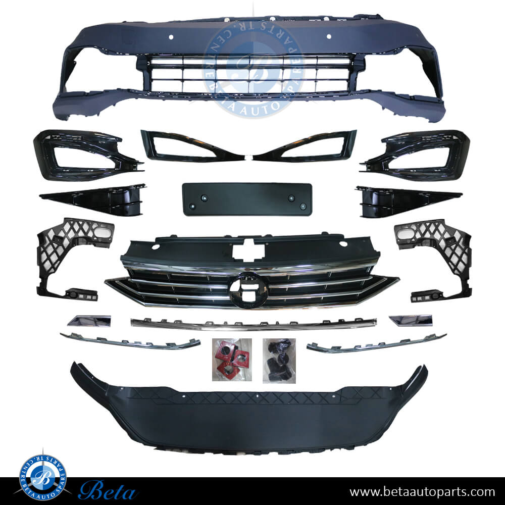 Front Bumper assembly for Volkswagen Passat R-Line 2020-Up models, Part Number 3G0807217BE
