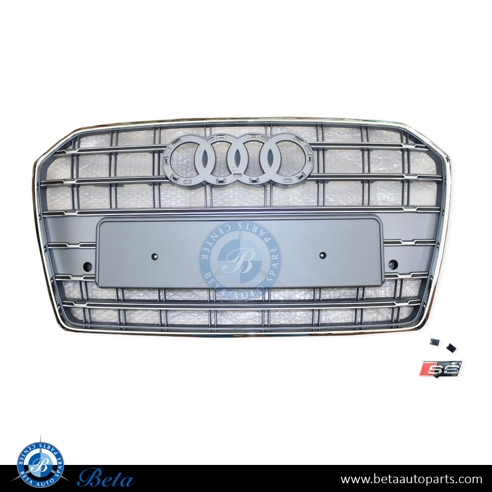 Grille S6 Look Gray color for Audi A6 2015-2018 models, Part Number 4G0853651BT