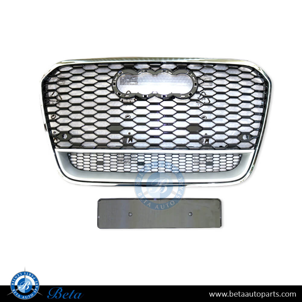 Grille RS6 Look Black and Chrome color for Audi A6 2011-2014 models, Part Number 4G0853651H