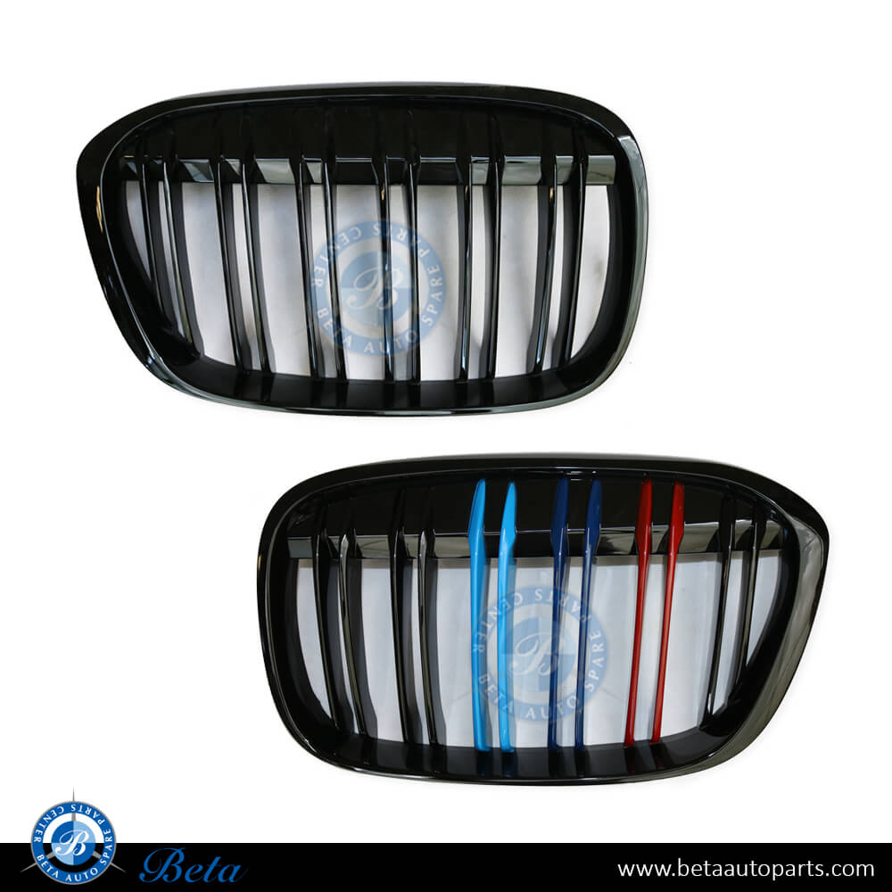 Grille 3 Color look Gloss Black color for BMW X1 F48 2016-Up models, Part Number 51117383363 / 51117383364