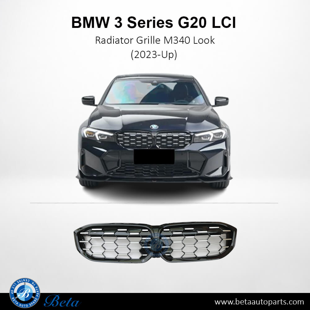 BMW 3 Series G20 LCI (2023-Up), Radiator Grille M340 Look with Camera Hole (Black and Chrome), China, 51135A357F8
