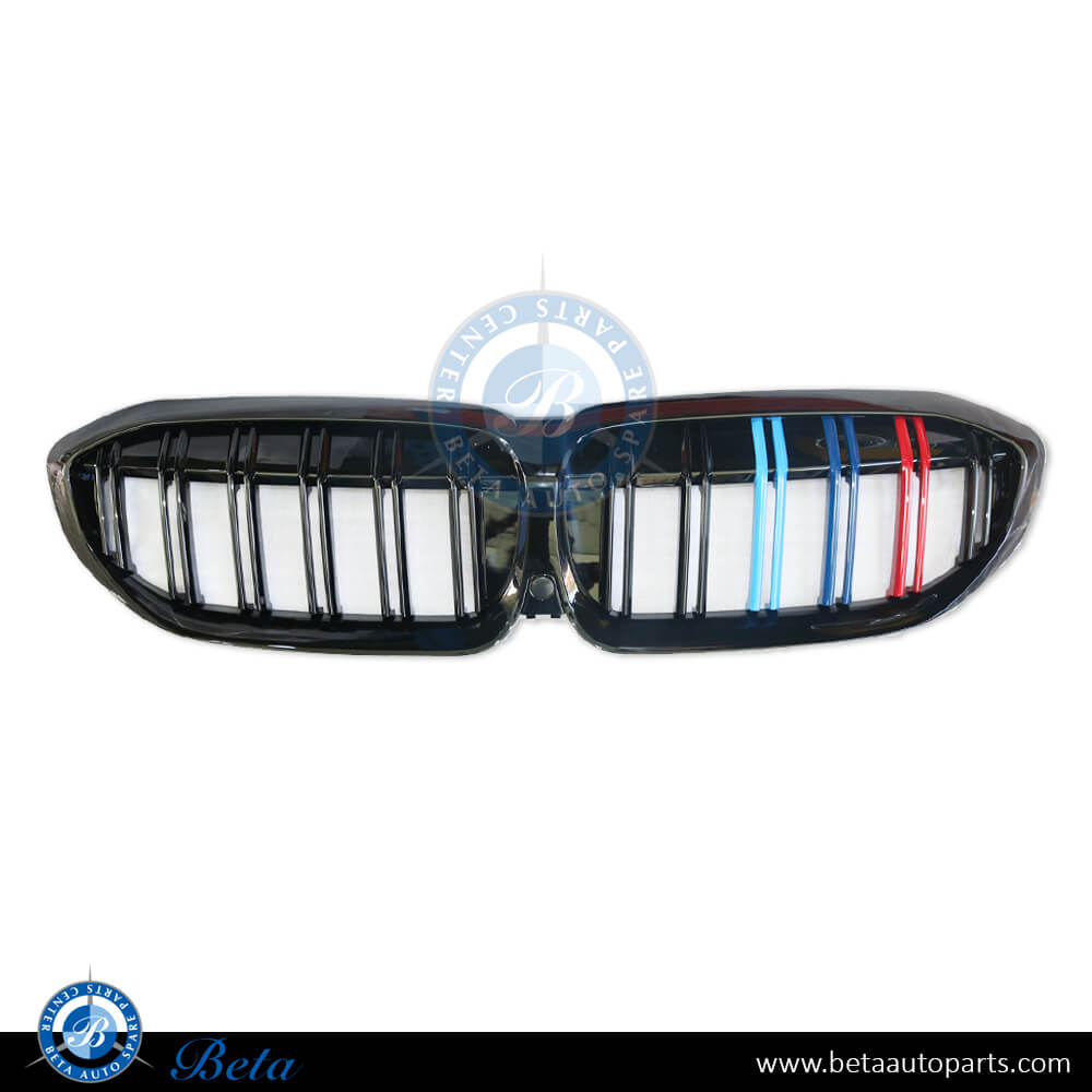 Grille 3 Color Look 2 Lines Gloss Black color for BMW 3 Series G20 2019-up models, Part Number 51138072085