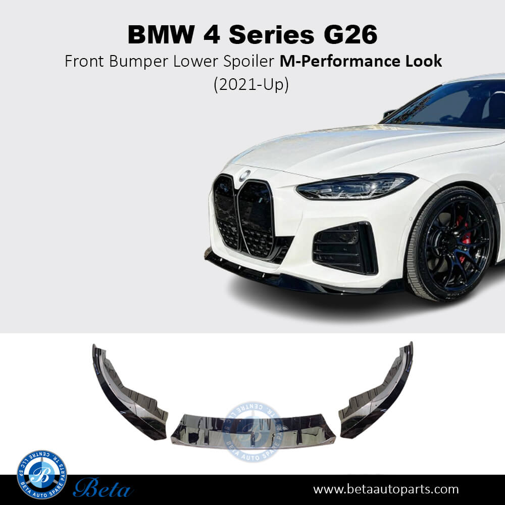 Front Bumper Lower Spoiler M-Performance Look (Gloss Black) for BMW 4 Series 2021-Up models, Part Number 51195A36851