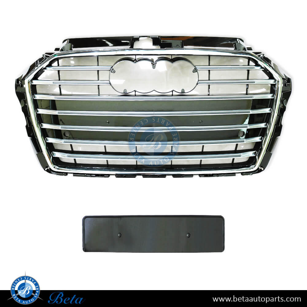 Grille with PDC Black and Chrome color for Audi A3 S-LINE 2017-2019 models, Part Number 8V3853651AD
