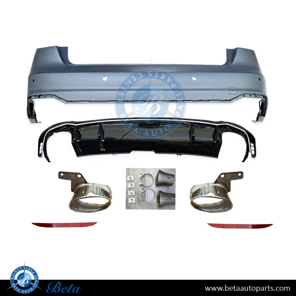Rear Bumper Assembly with Exhaust Tips RS4 Look for Audi A4 2016-2019 models, Part Number 8W5807067A