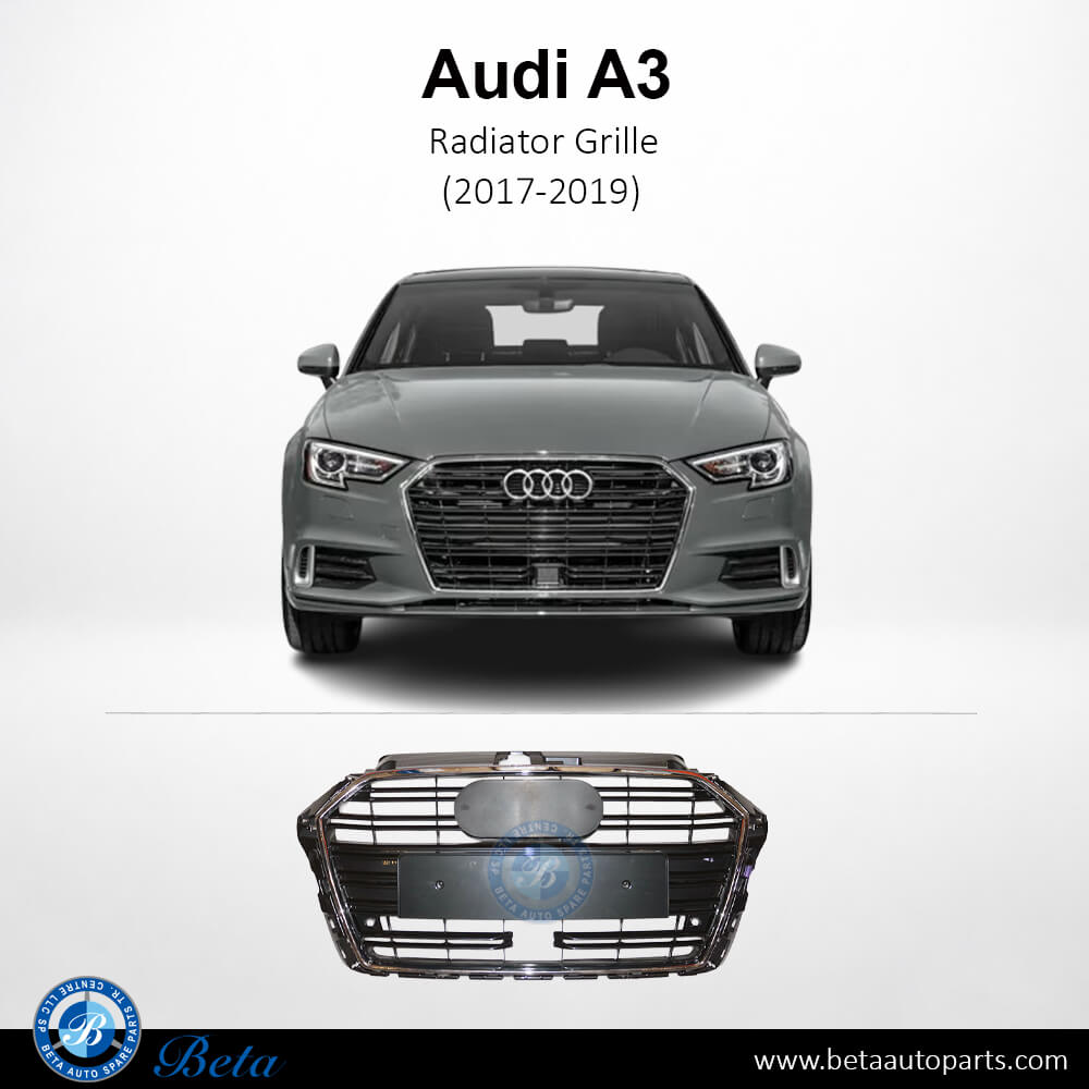 Radiator Grille with PDC with ACC (Black) for Audi A3 2017-2019 models, Part Number 8V3853651AB