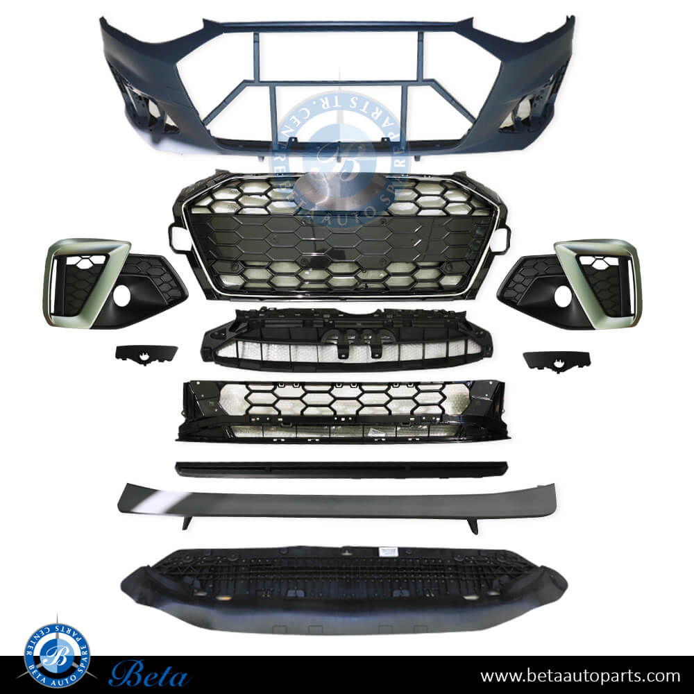 Front Bumper with Park Assist and without Washer for Audi A4 S-Line 2020-Up models, Part Number 8W0807065BF