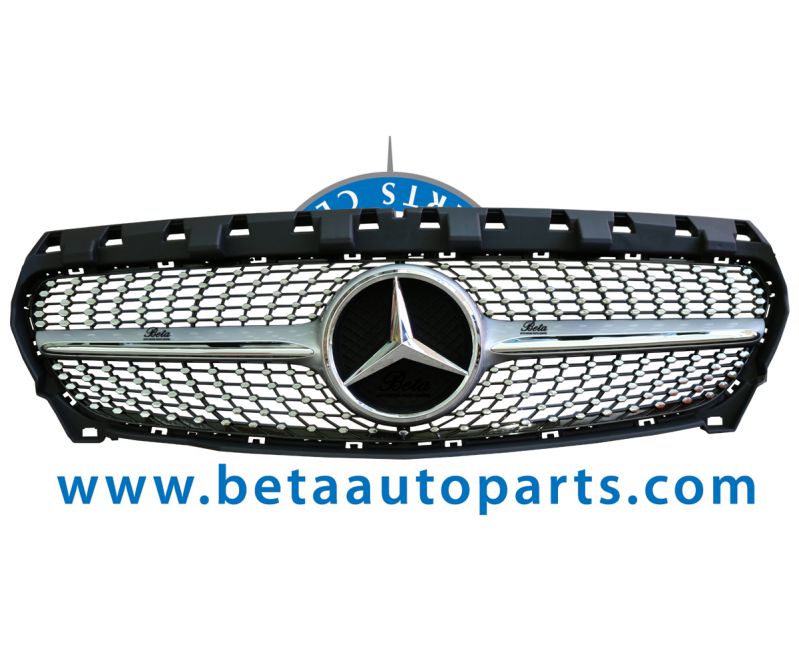 Radiator Grille Diamond Look -Silver for Mercedes CLA Class C117 2013-2018 models, Part Number 1178801303