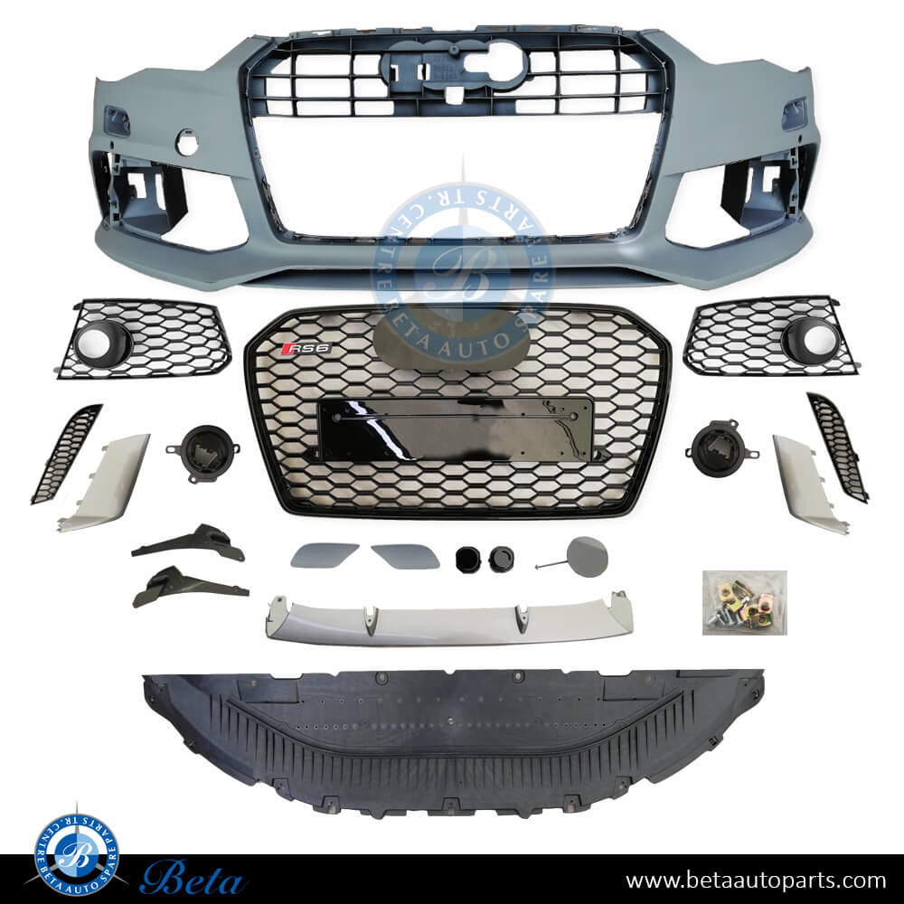RS6 Look Front Bumper with Grille for Audi A6 2015-2018 models, Part Number 4G0807065 AL
