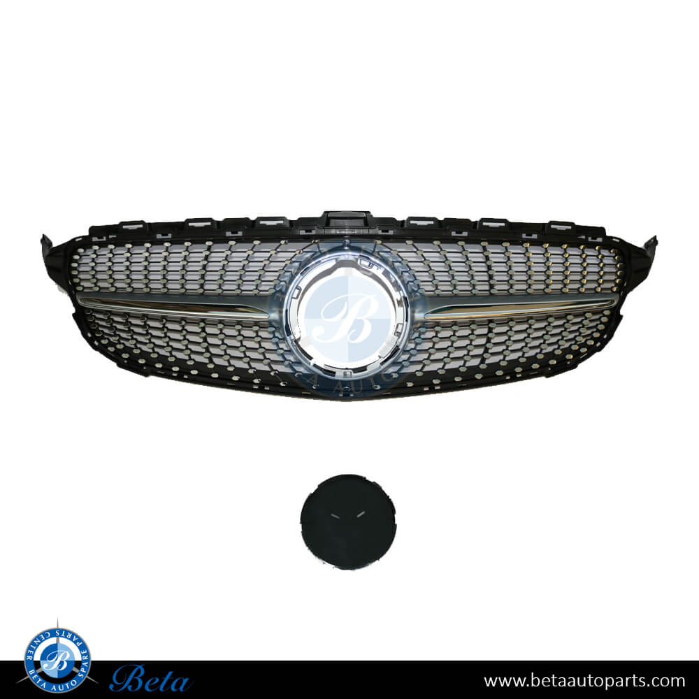 Grille AMG Diamond Look without Camera Hole Silver Color for Mercedes C-Class W205 2019-up models, Part Number 2058881260