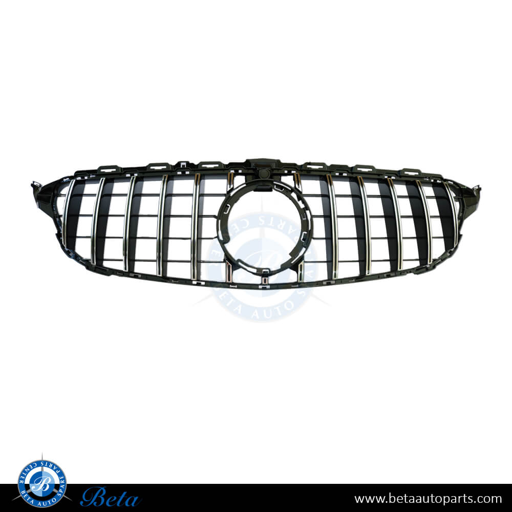 Grille GT Style with Camera Hole Black and Chrome color for Mercedes C-Class W205 2019-up models, Part Number 2058884A23