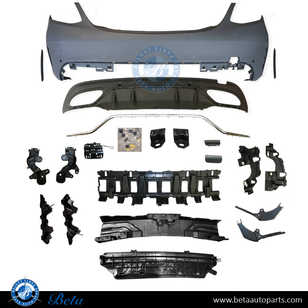 Rear Bumper with PDC Normal AMG Silver Moulding for Mercedes C-Class W205 2019-2021 models, Part Number 2058853304