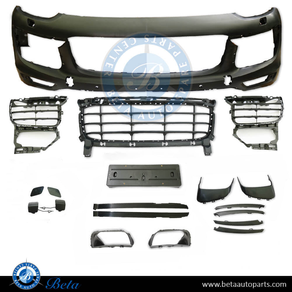 Front Bumper assembly with PDC and Washer for Porsche Cayenne GTS Turbo 2015-up models, Part Number 95850521752