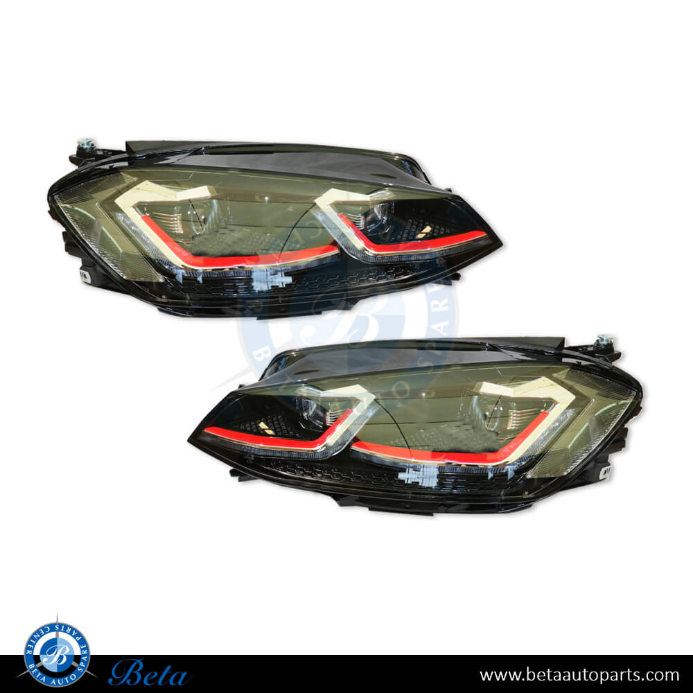 Headlamp Upgrade from Normal to 7.5 GTI RED LED Look Set for Volkswagen Golf 7.5 2018-up models, Part Number 5G1941005 / 5G1941006